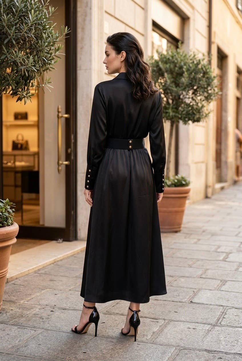 Robe chemise femme avec ceinture: Noir