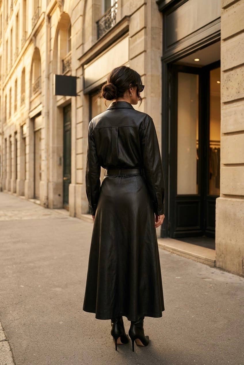 Jupe femme simili cuir ceinturée: Noir