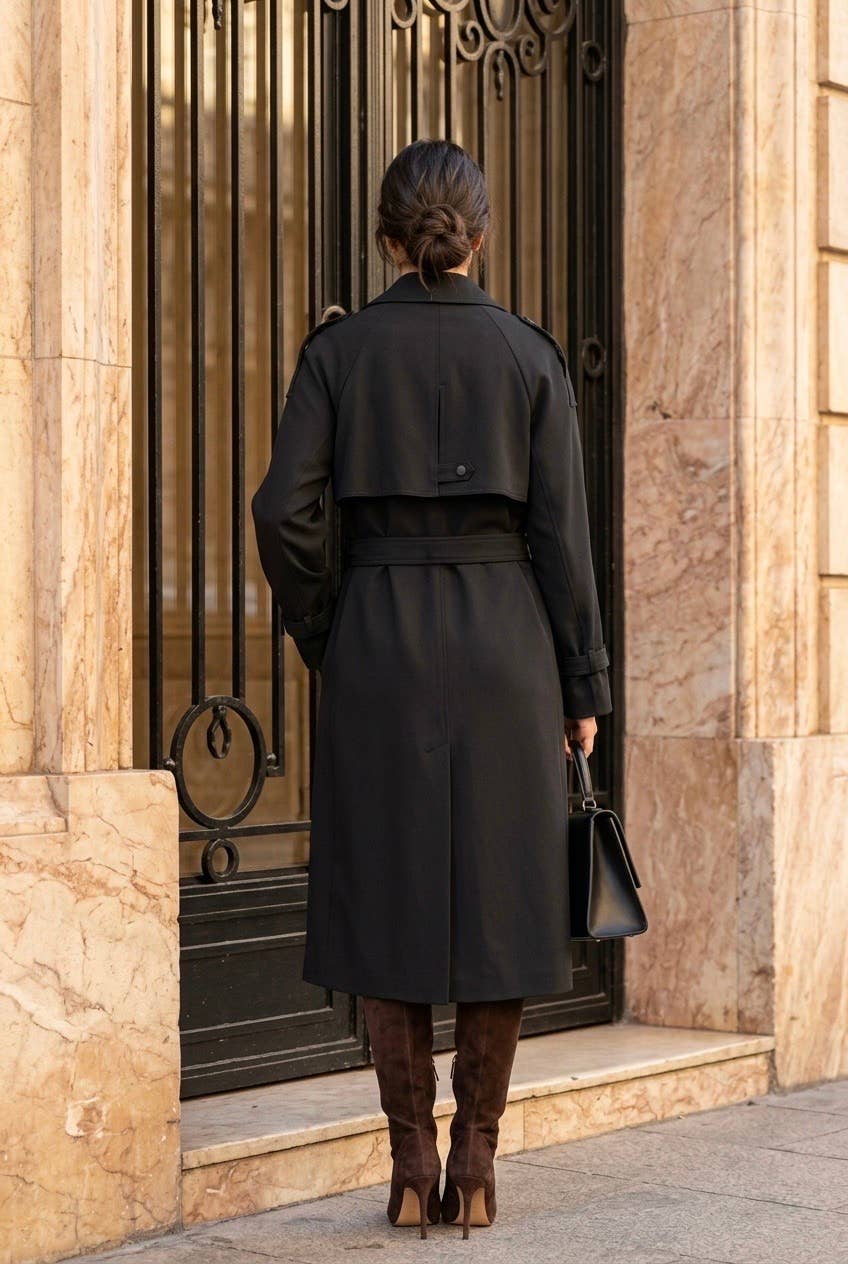 Trench femme long avec ceinture: Noir