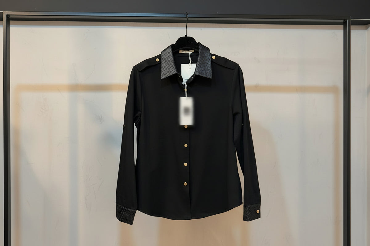 Chemise femme denim col contrasté: Noir