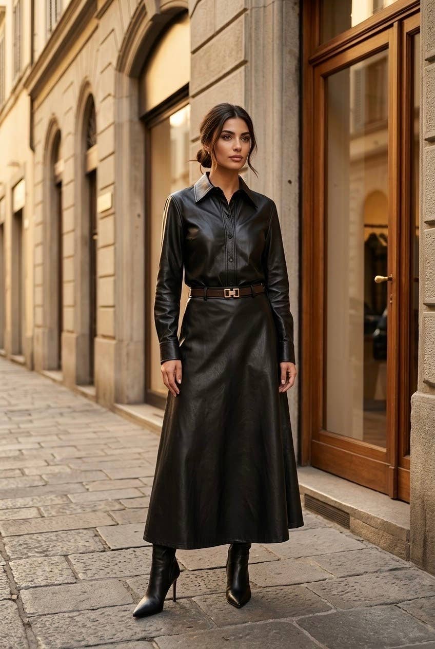 Jupe femme simili cuir ceinturée: Noir