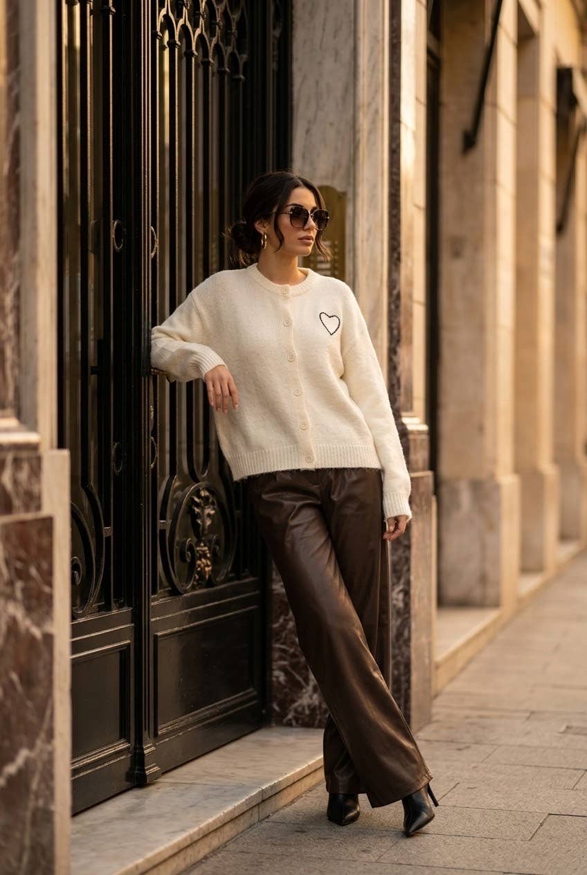 Gilet femme cœur brodé dos: Beige
