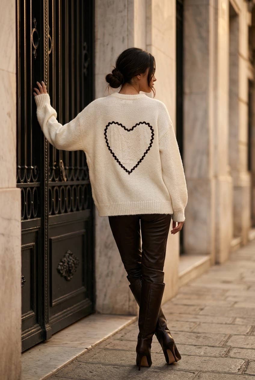 Gilet femme cœur brodé dos: Beige