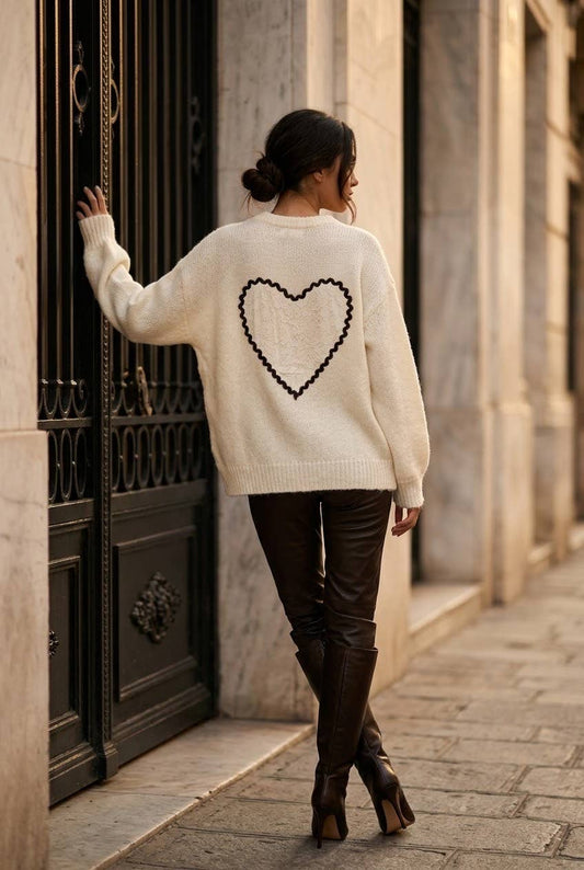 Gilet femme cœur brodé dos: Beige