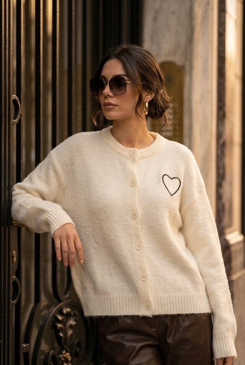 Gilet femme cœur brodé dos: Beige